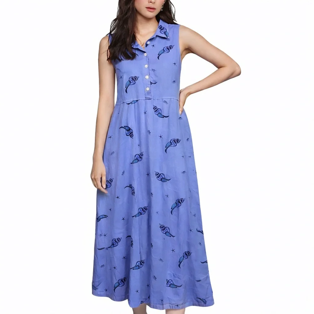 Zipcode Design Purple Seashell Starfish Beach Polo Maxi Dress M - Picture 2 of 9